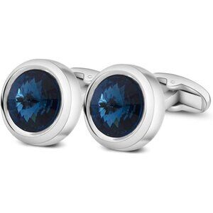 Mens Cufflinks Elegant Style Cuff Link Super Shiny Swarovski Navy Blue Crystal